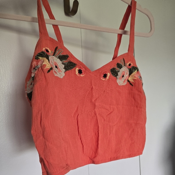 Xhilaration Coral Floral Embellished Crop Tank Top - Picture 4 of 6